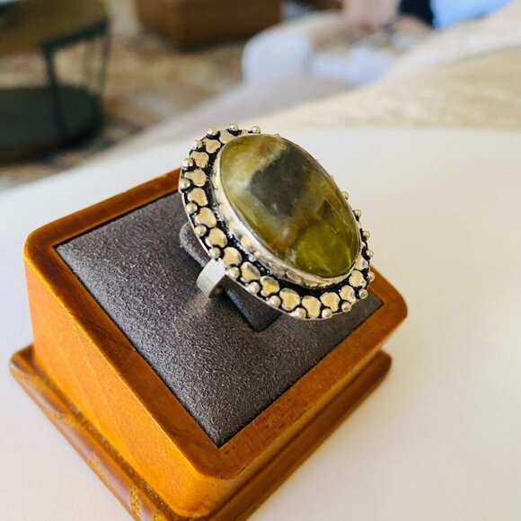 Genuine Green Labradorite 925 Silver Ring - Size 8 - Picture 3 of 4